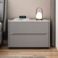 Tixpra 모던 협탁 천연감성 나파 가죽 커버 고급 원목 서랍 무소음 레일 수납장, 1개, 짙은 회색40*40*48