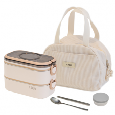 쿠지 2단 스텐도시락통 전자레인지 밀프랩 가방 세트, 1개, 오트밀