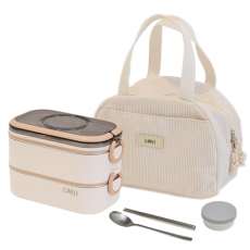 쿠지 2단 스텐도시락통 전자레인지 밀프랩 가방 세트, 1개, 오트밀