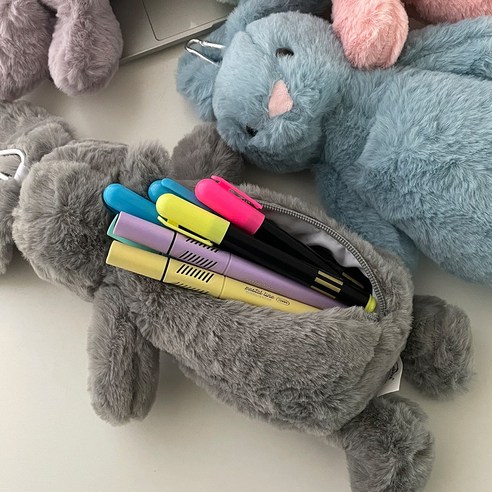 초등 토끼 인형 필통 파우치 중학생 유치원 귀여운 동물 봉제인형 선물, 1개,