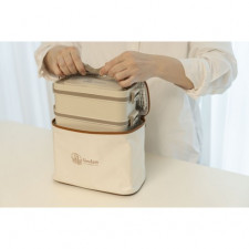 심담 2단 스텐 전자렌지 직장인 보온 도시락통, 1세트, 베이지