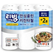 리빙티슈 천연펄프 안심클린 키친타올, 115매, 6개